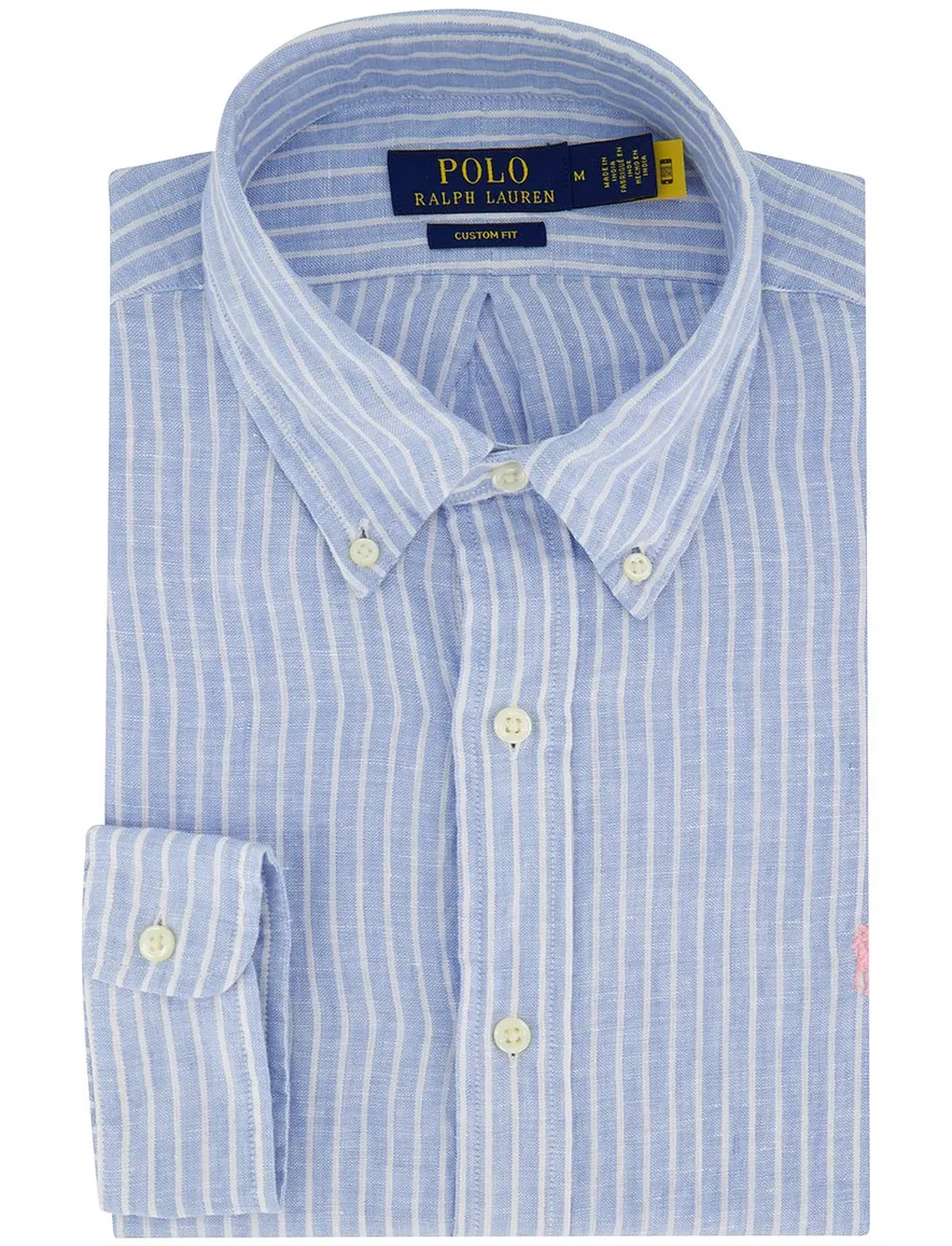 Lichtblauw gestreept overhemd Polo Ralph Lauren custom fit