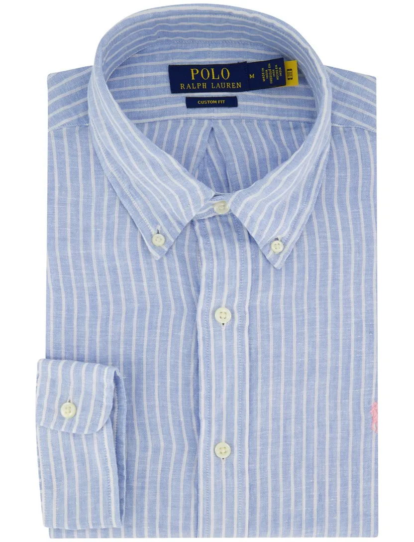 Overhemd Polo Ralph Lauren lichtblauw gestreept linnen