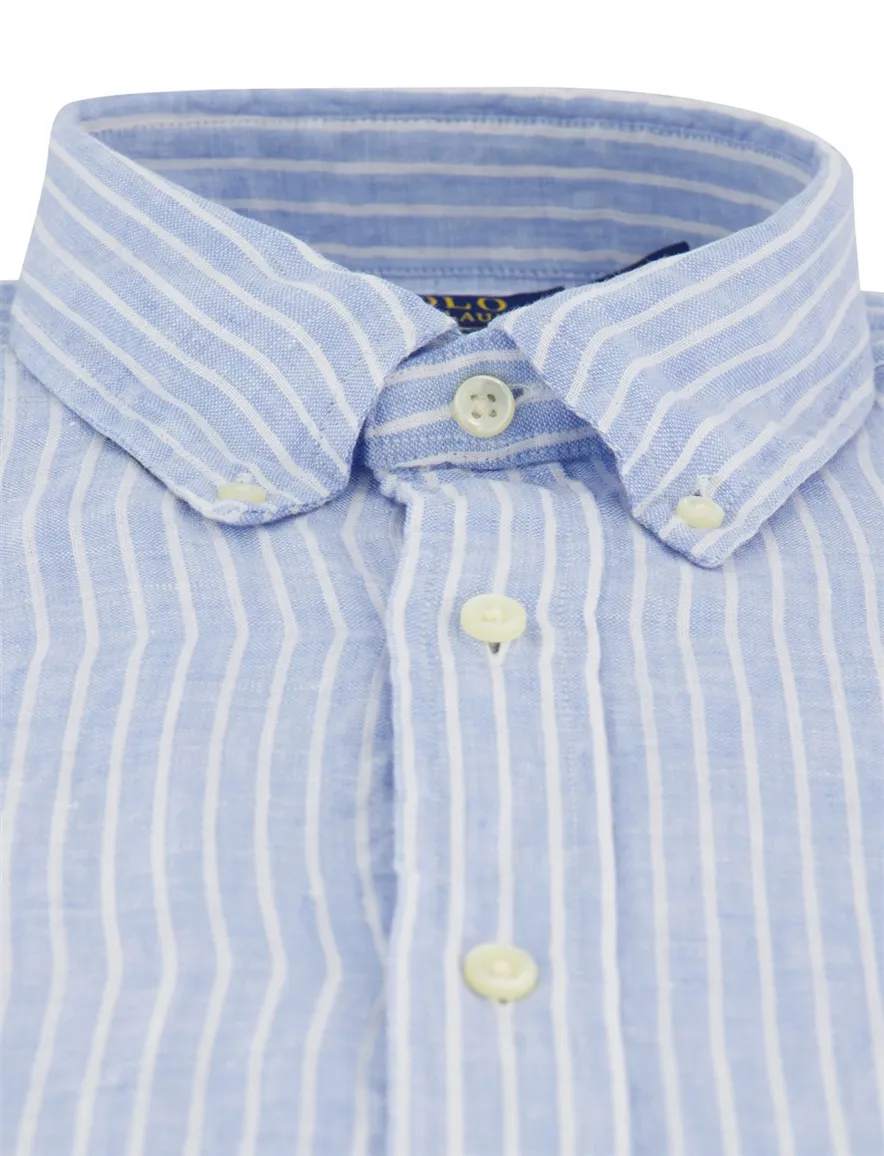 Lichtblauw gestreept overhemd Polo Ralph Lauren custom fit