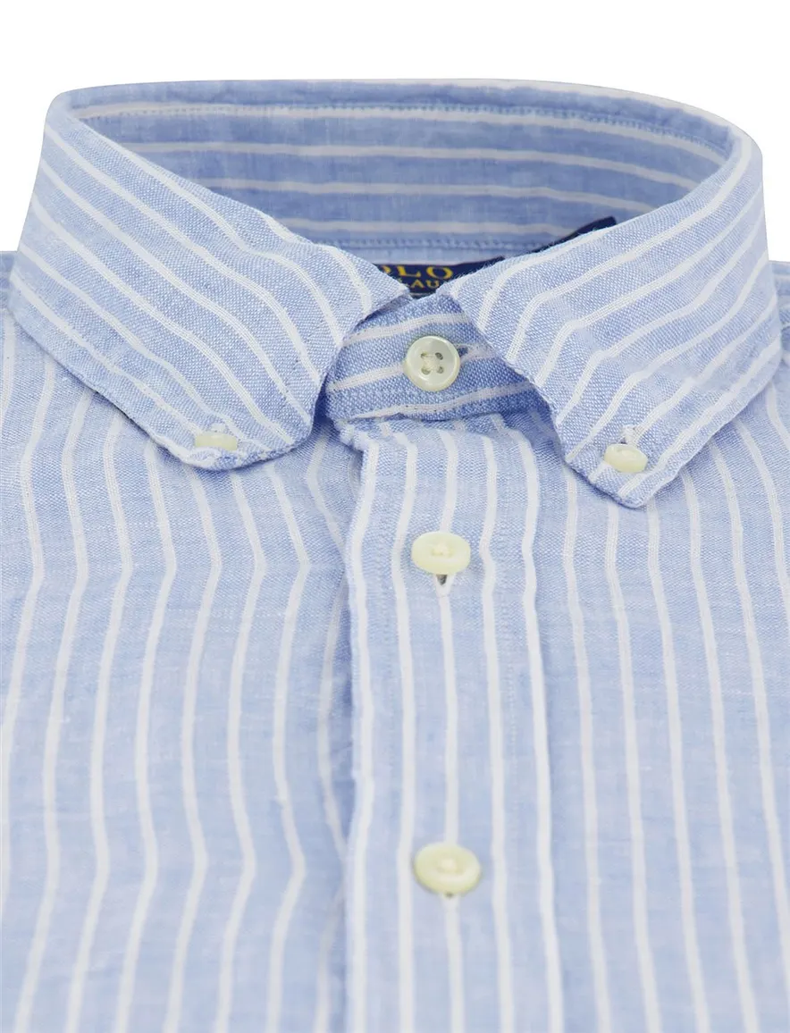 Lichtblauw gestreept overhemd Polo Ralph Lauren custom fit
