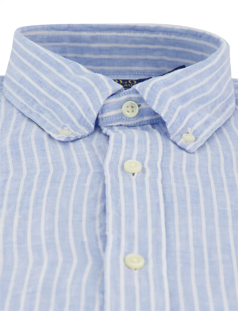 Overhemd Polo Ralph Lauren lichtblauw gestreept linnen