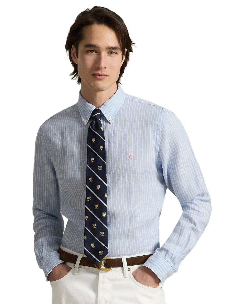 Lichtblauw gestreept overhemd Polo Ralph Lauren custom fit
