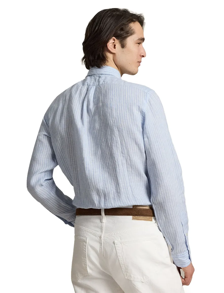 Lichtblauw gestreept overhemd Polo Ralph Lauren custom fit