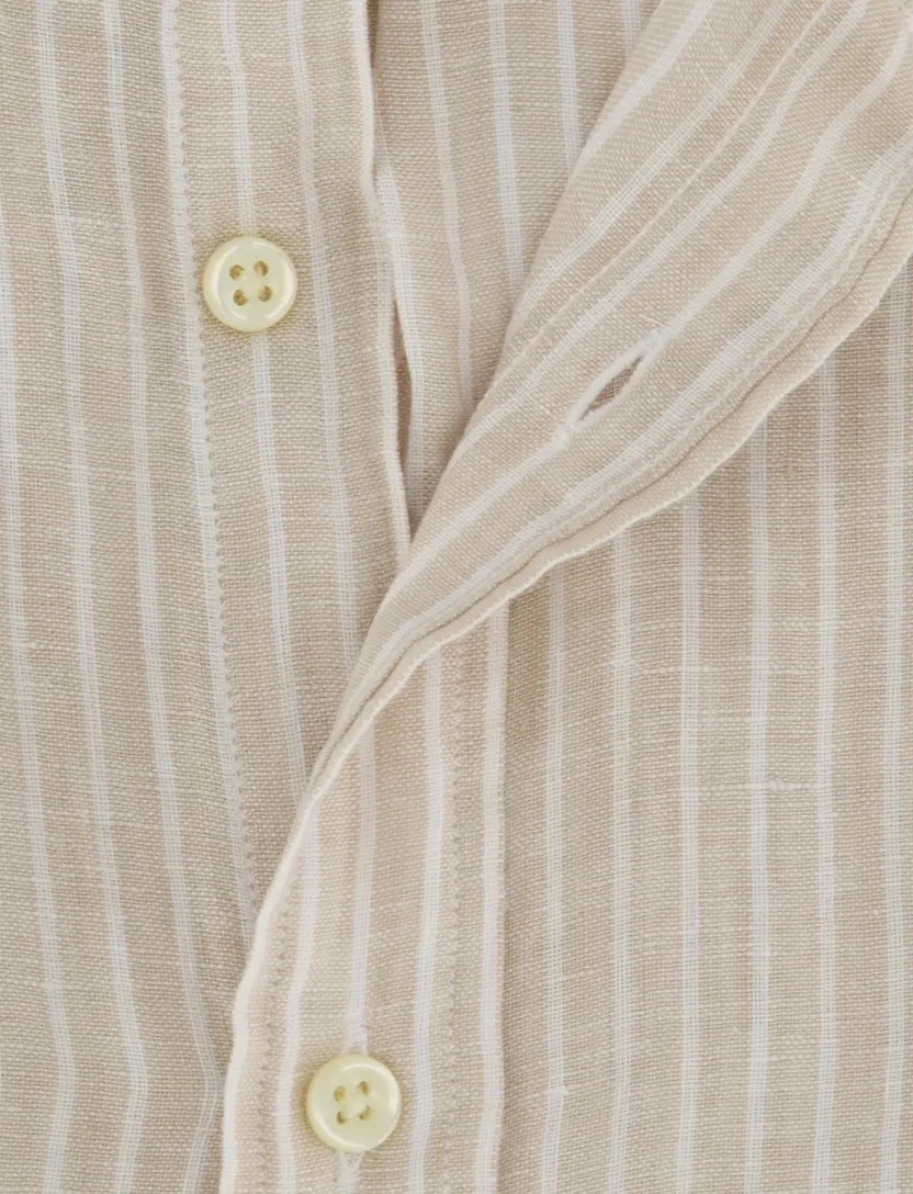 Beige wit gestreept linnen Polo Ralph Lauren Custom Fit overhemd