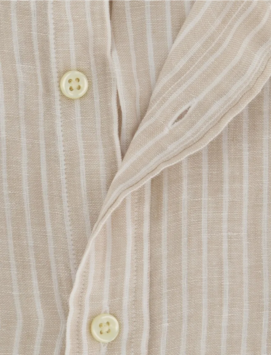 Overhemd Polo Ralph Lauren Custom Fit beige wit gestreept linnen
