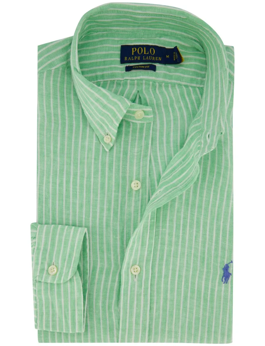Overhemd Polo Ralph Lauren Custom Fit groen wit gestreept