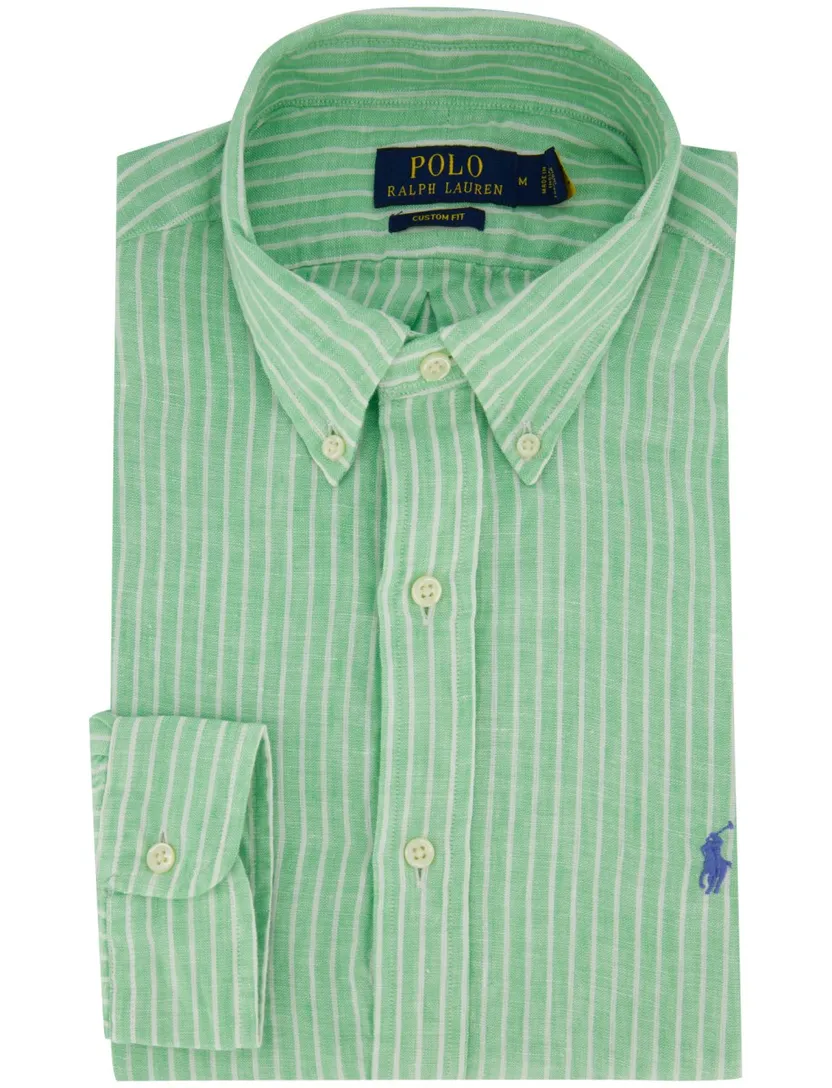 Groene wit gestreept linnen Polo Ralph Lauren overhemd
