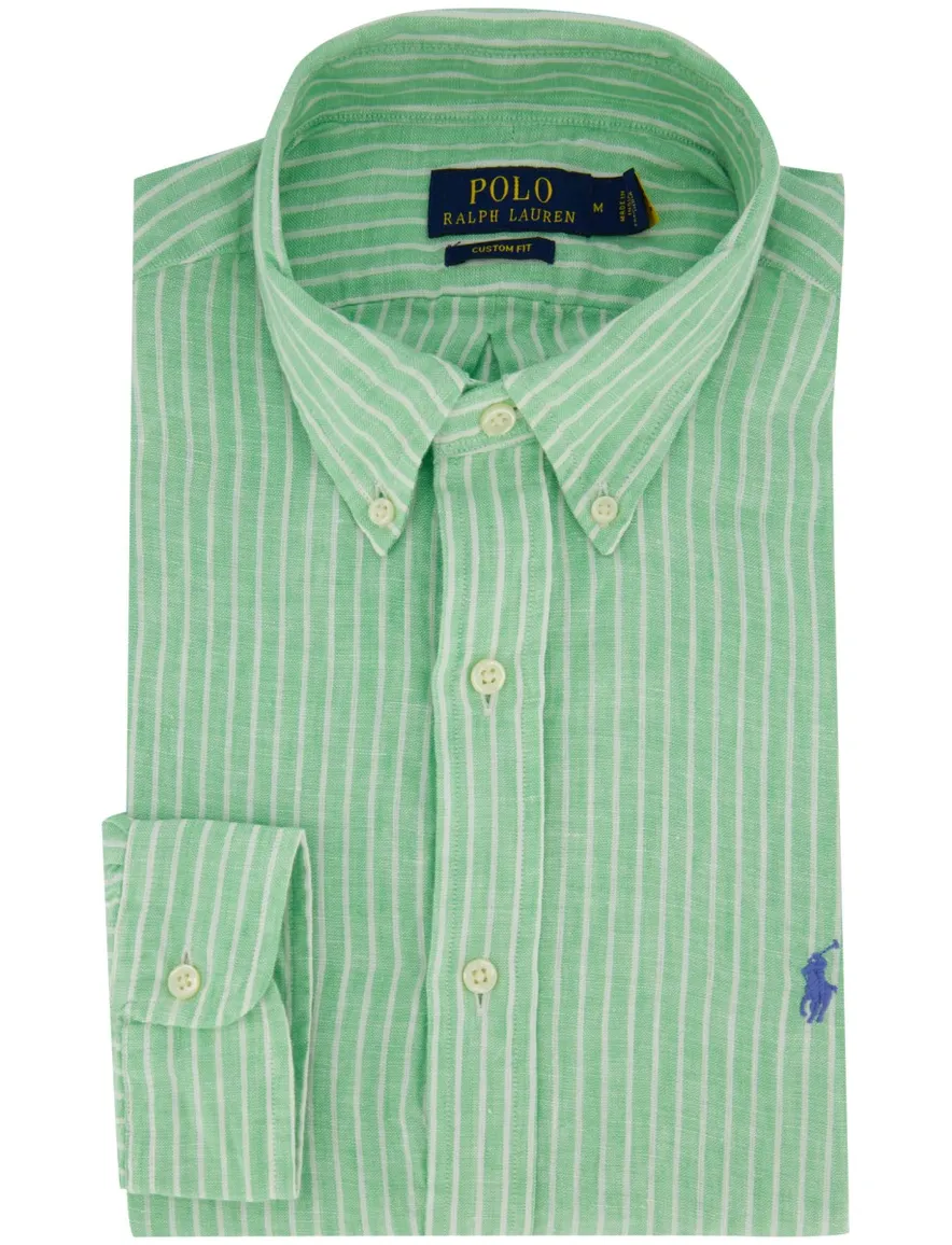 Overhemd Polo Ralph Lauren Custom Fit groen wit gestreept