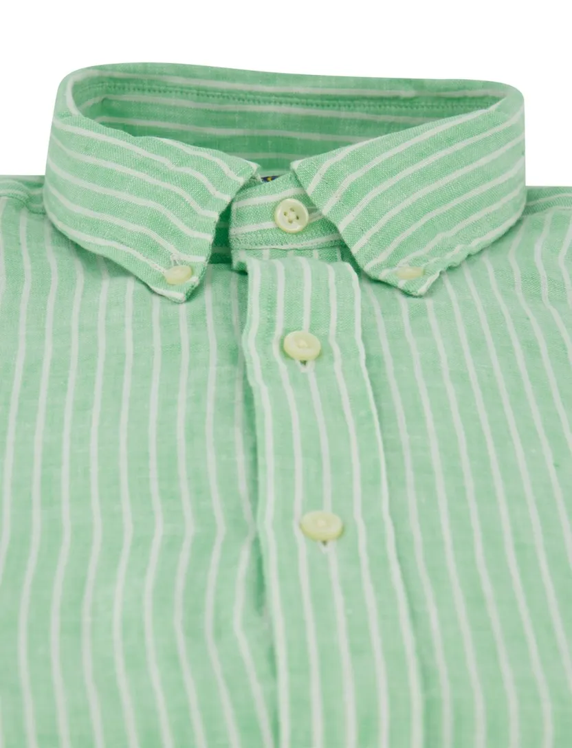 Groene wit gestreept linnen Polo Ralph Lauren overhemd
