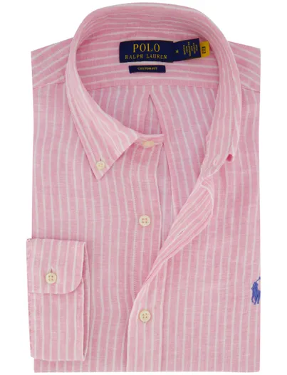 Polo Ralph Lauren Overhemd Polo Ralph Lauren Custom Fit roze wit gestreept linnen