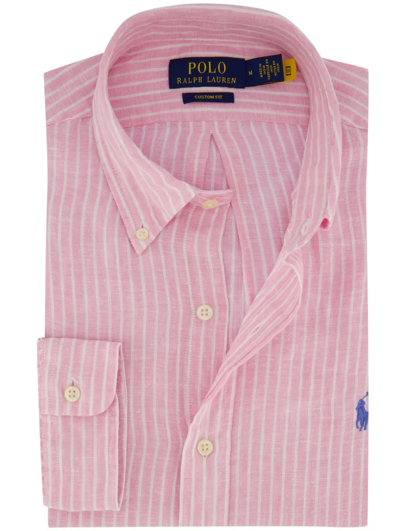 Roze wit gestreept linnen Polo Ralph Lauren overhemd button-down boord