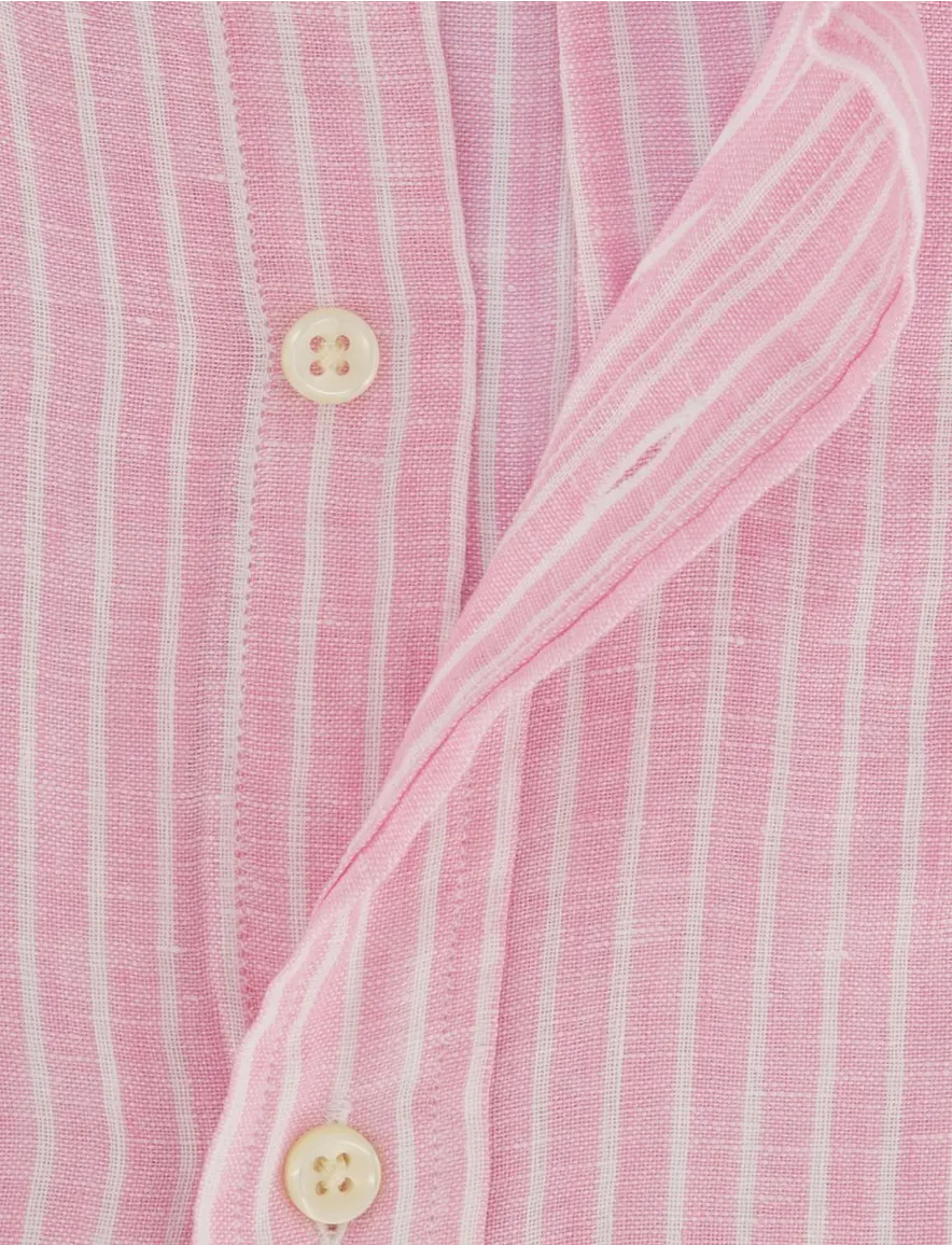 Overhemd Polo Ralph Lauren Custom Fit roze wit gestreept linnen