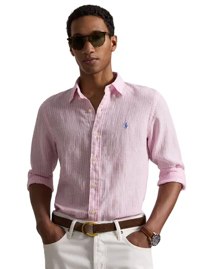Polo Ralph Lauren Roze wit gestreept linnen Polo Ralph Lauren overhemd button-down boord