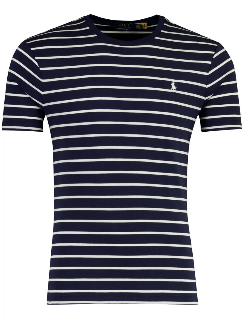 Navy t-shirt Polo Ralph Lauren witte streep Custom Slim Fit