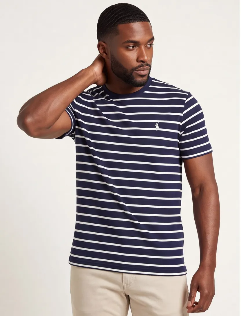 Navy t-shirt Polo Ralph Lauren witte streep Custom Slim Fit