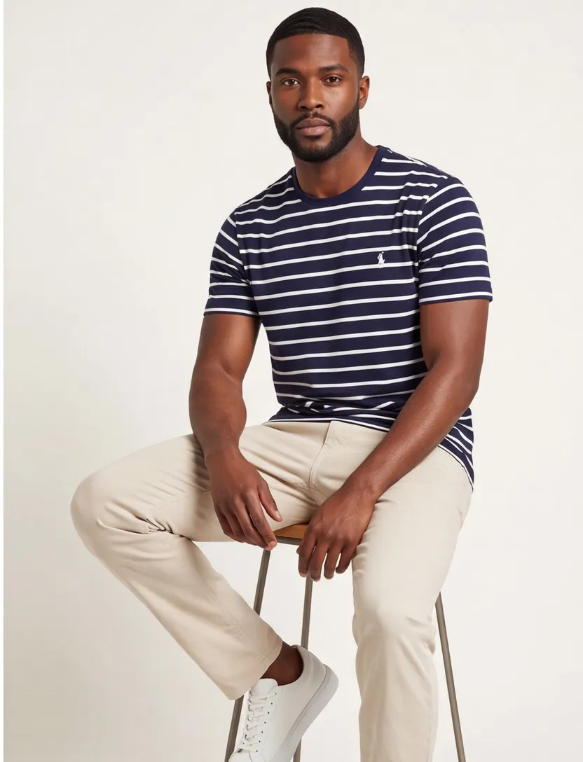 Navy t-shirt Polo Ralph Lauren witte streep Custom Slim Fit