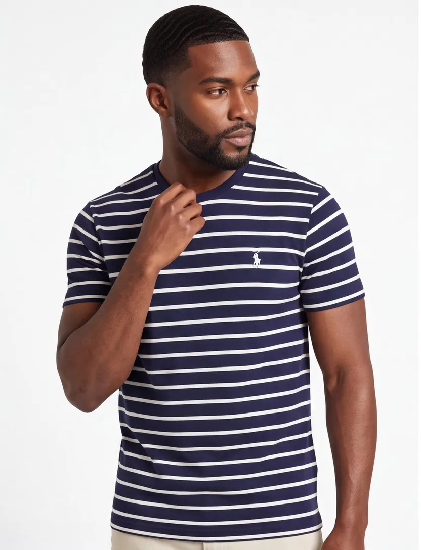 Navy t-shirt Polo Ralph Lauren witte streep Custom Slim Fit