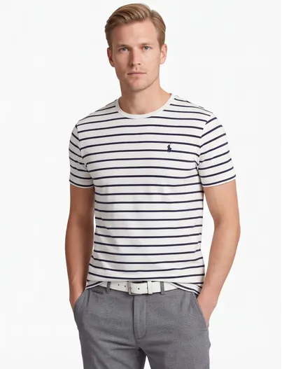 Polo Ralph Lauren Wit Polo Ralph Lauren T-shirt Custom Slim Fit navy gestreept