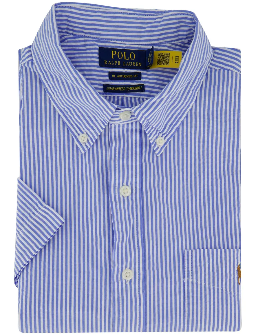 Polo Ralph Lauren overhemd korte mouw blauw gestreept