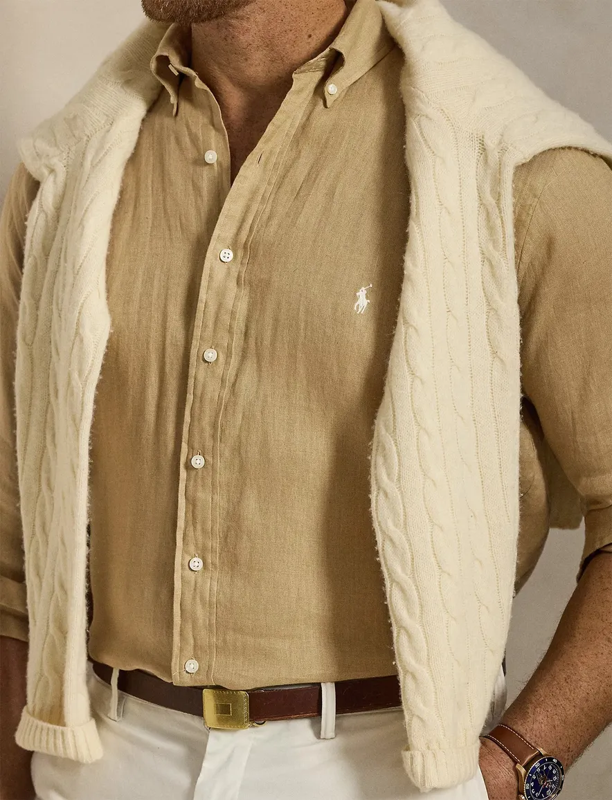 Polo Ralph Lauren linnen overhemd beige Big&Tall