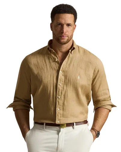 Polo Ralph Lauren Linnen overhemd beige Polo Ralph Lauren Big & Tall lichte knoop