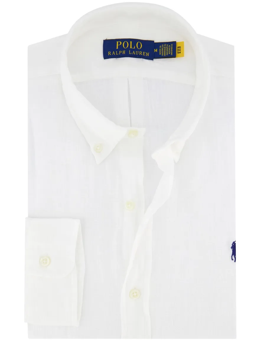 Polo Ralph Lauren Big & Tall Overhemd wit met witte knoop linnen