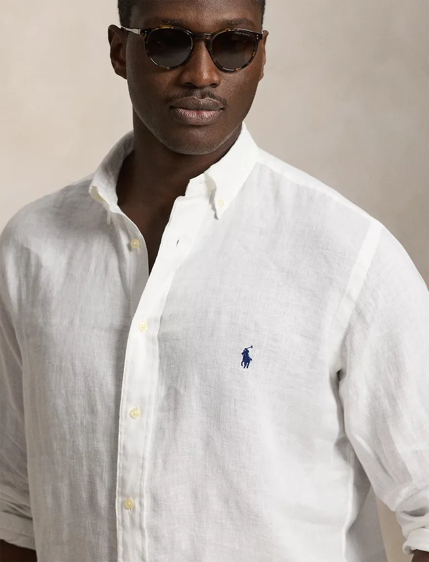 Polo Ralph Lauren Big & Tall Overhemd wit met witte knoop linnen