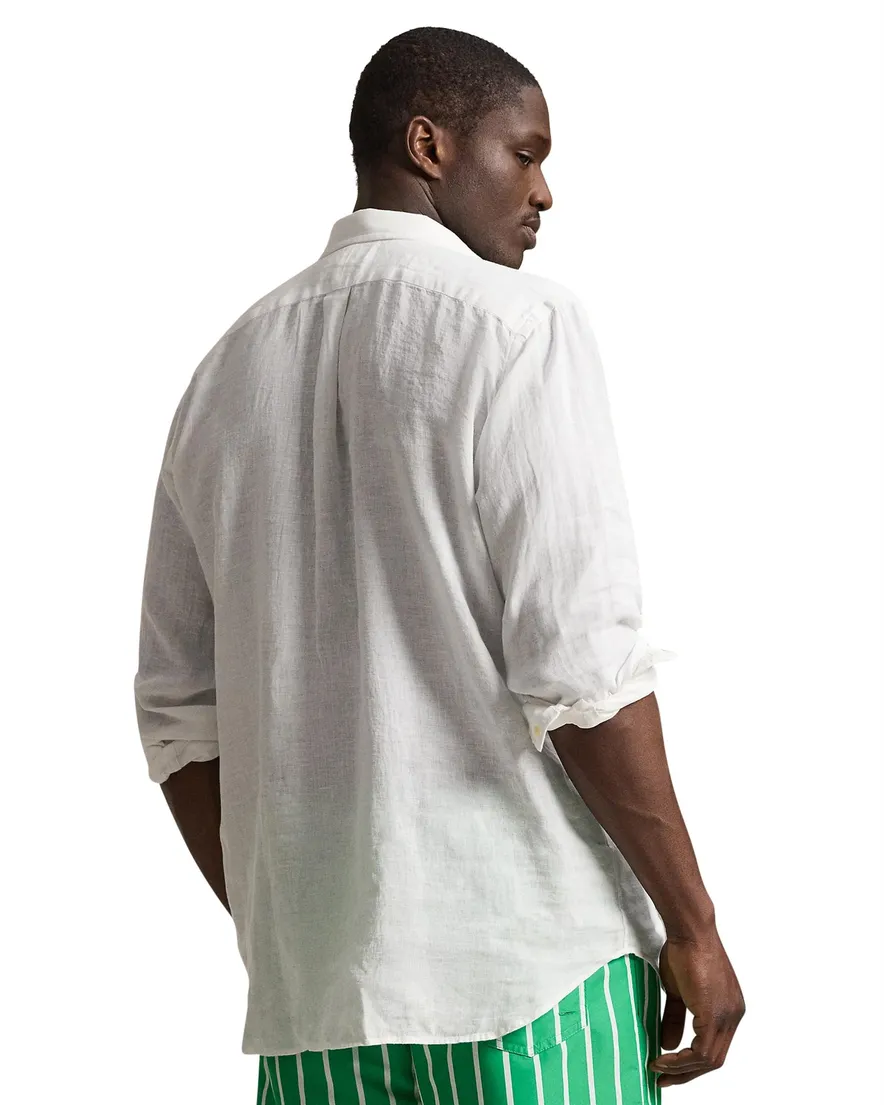 Polo Ralph Lauren Big & Tall Overhemd wit met witte knoop linnen