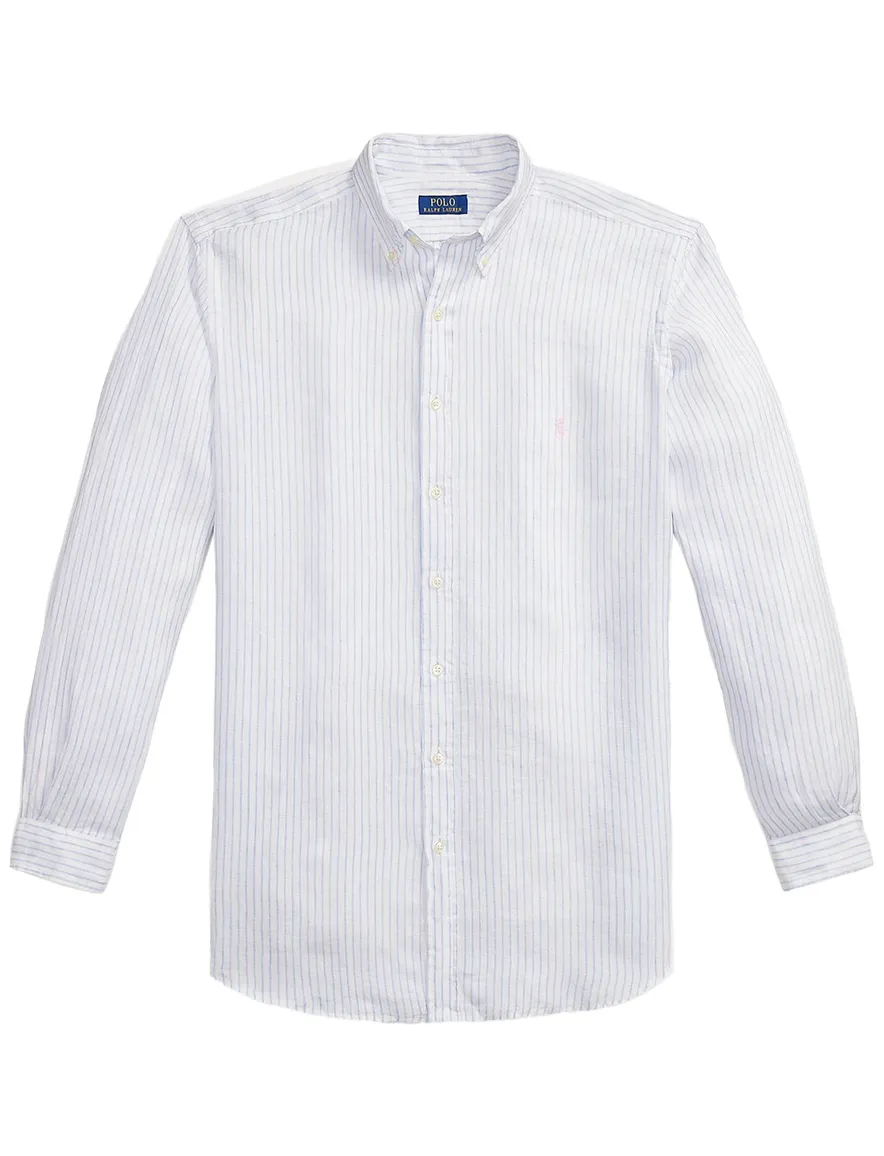 Polo Ralph Lauren Big & Tall overhemd wit gestreept linnen