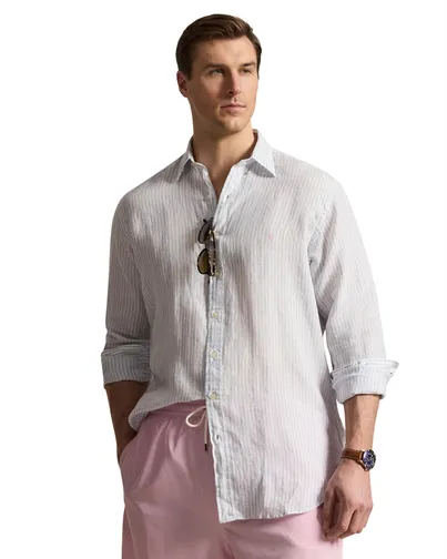 Polo Ralph Lauren Wit linnen gestreept overhemd Polo Ralph Lauren Big & Tall