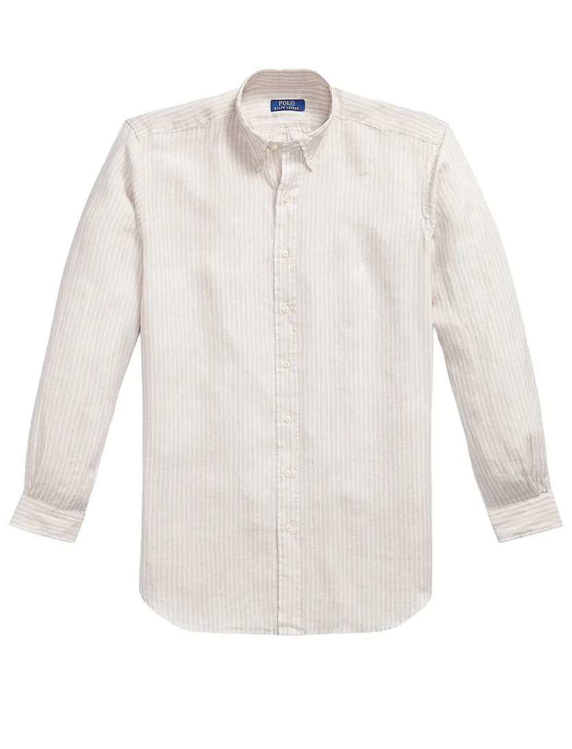 Gestreept creme overhemd Polo Ralph Lauren Big & Tall 100% linnen