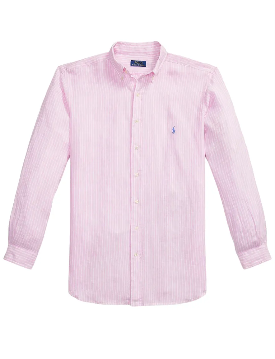 Polo Ralph Lauren overhemd roze gestreept linnen