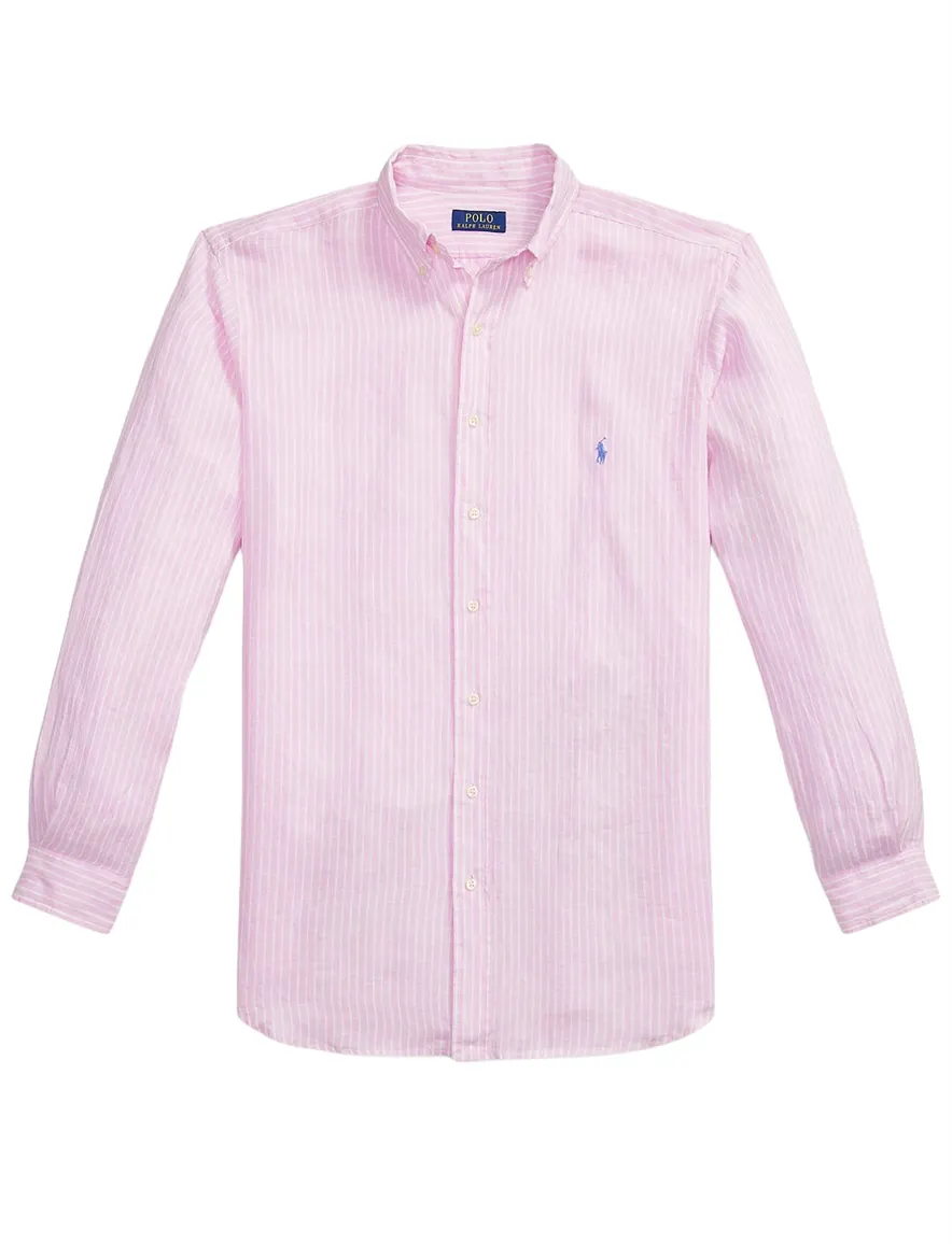 Polo Ralph Lauren overhemd roze gestreept linnen