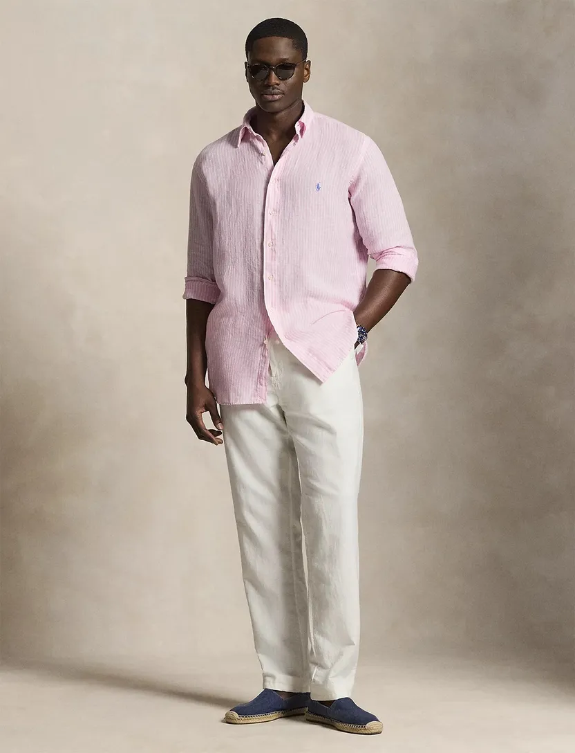 Linnen overhemd Polo Ralph Lauren Big & Tall roze wit strepen