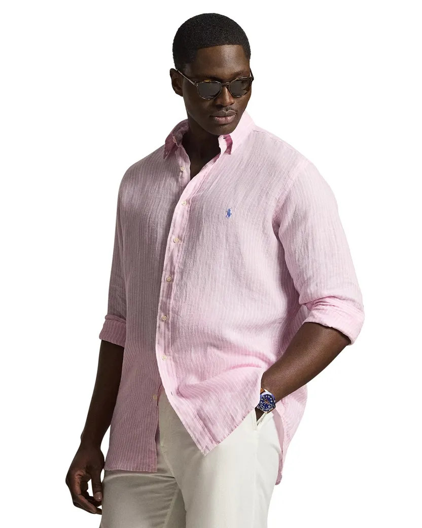 Linnen overhemd Polo Ralph Lauren Big & Tall roze wit strepen