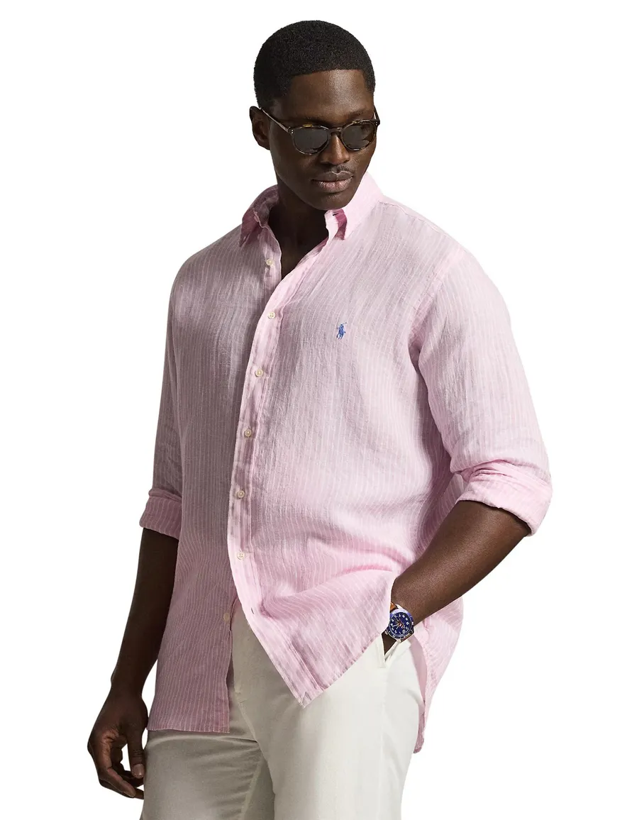 Polo Ralph Lauren overhemd roze gestreept linnen