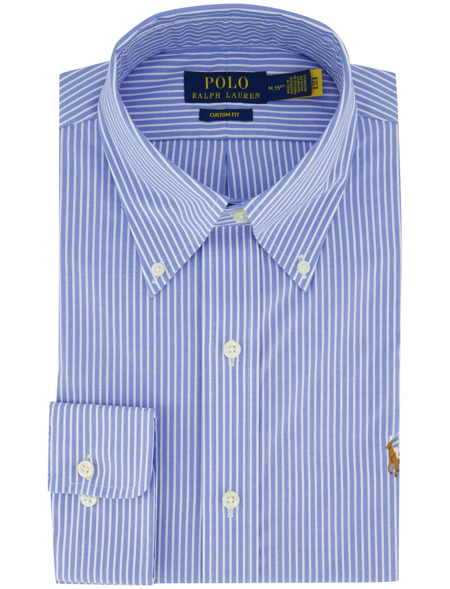 Overhemd blauw witte streep Polo Ralph Lauren Custom Fit