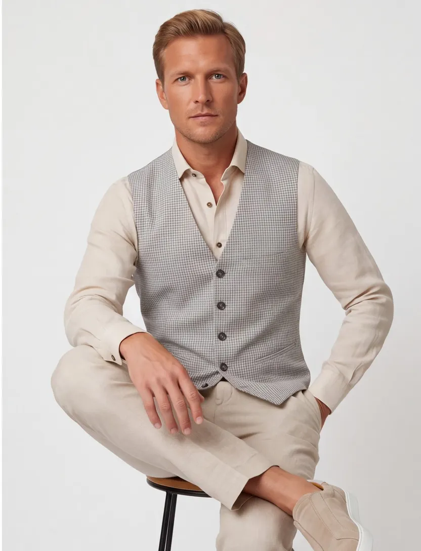 gilet Club of Gents beige slim fit printje