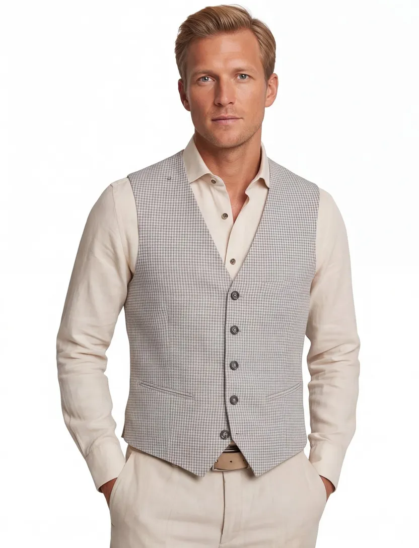 gilet Club of Gents beige slim fit printje