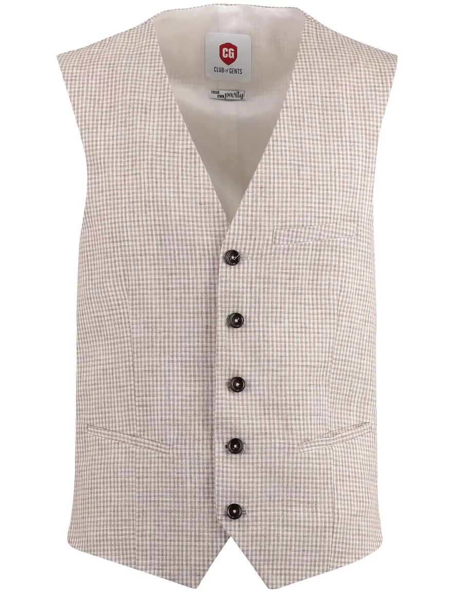 Club of Gents gilet mix & match beige wit geruit