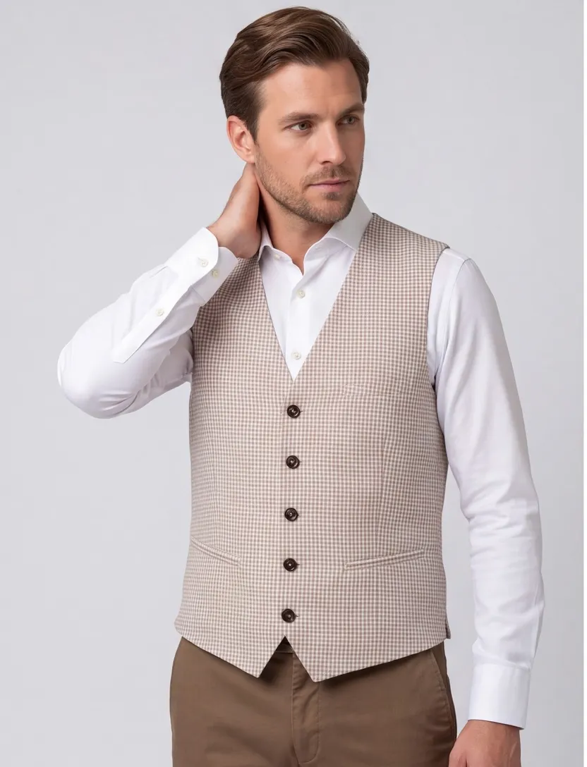 gilet Club of Gents beige geruit slim fit mix & match