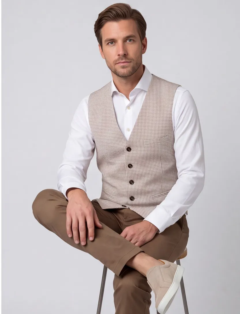 gilet Club of Gents beige geruit slim fit mix & match