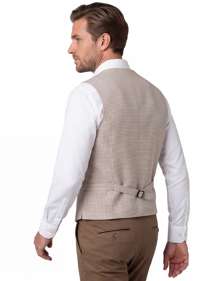 gilet Club of Gents beige geruit slim fit mix & match