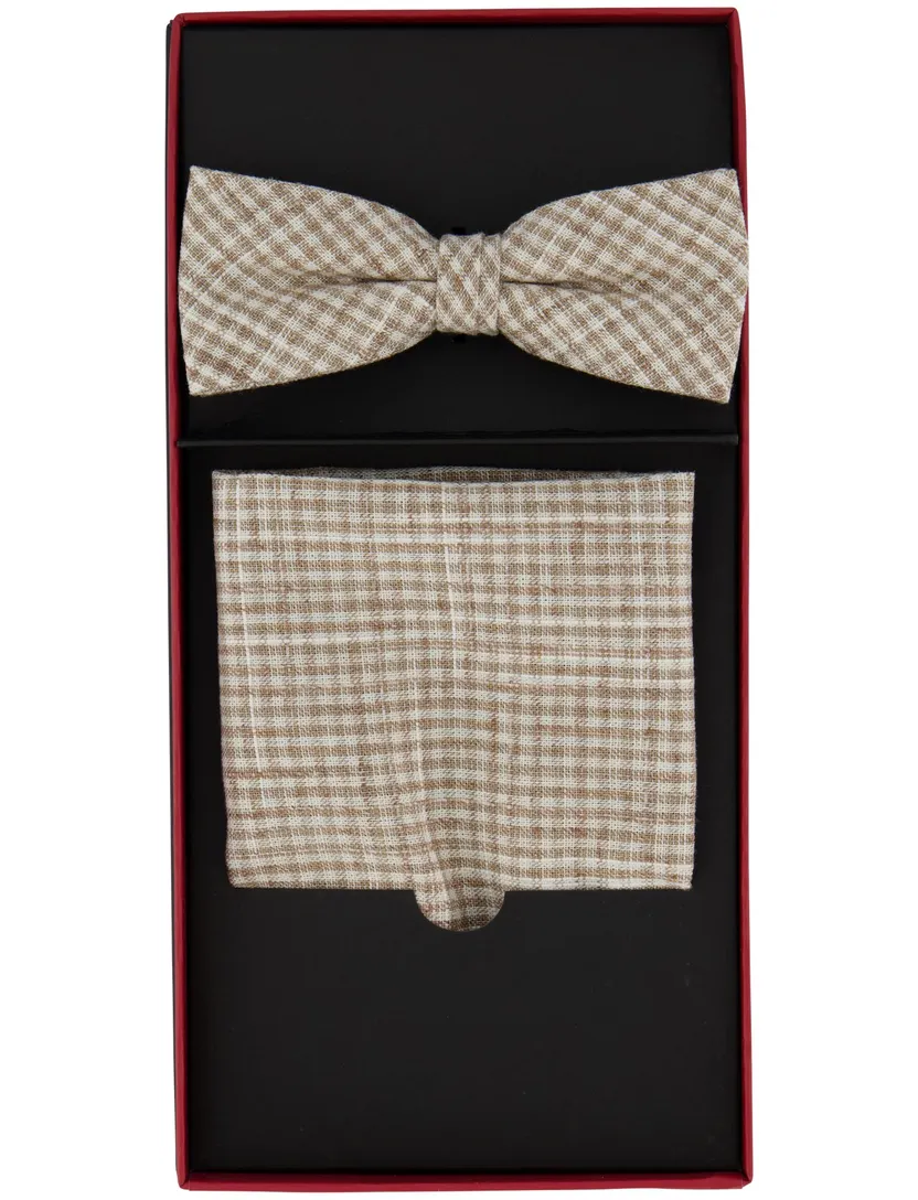 Club of Gents strik en pochet set beige geruit