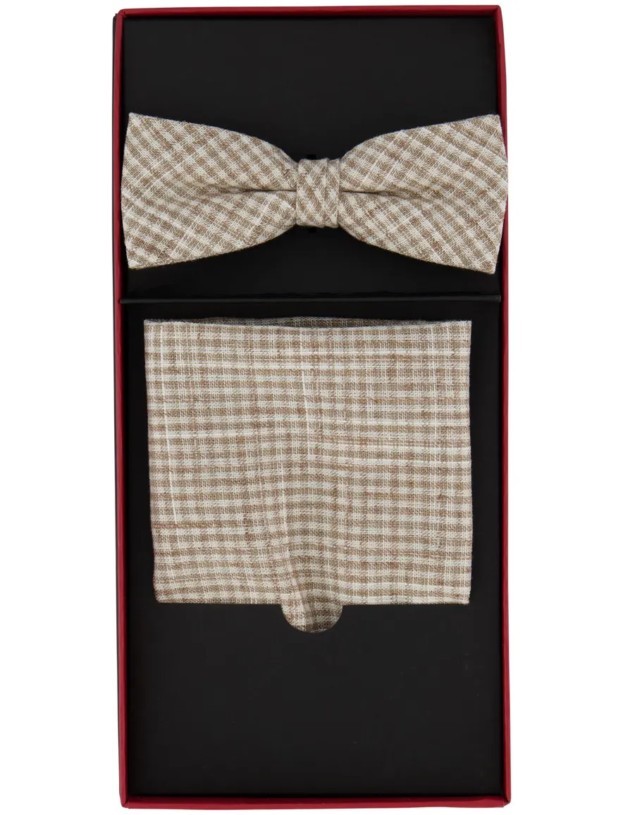 Club of Gents strik en pochet set beige geruit