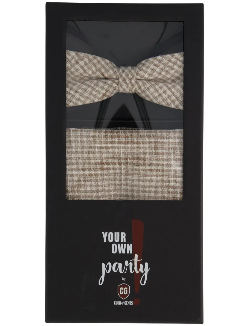 Club of Gents strik en pochet set beige geruit