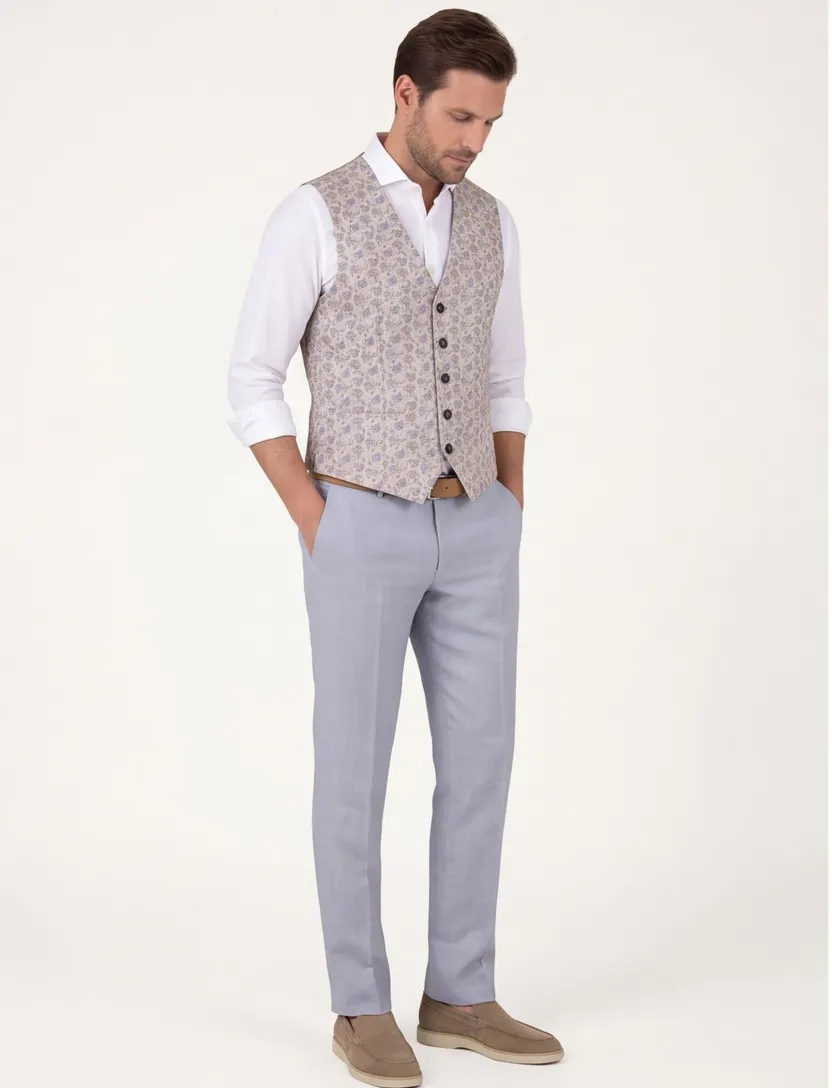 Gilet Club of Gents beige bloemtjes print zijde en zakken