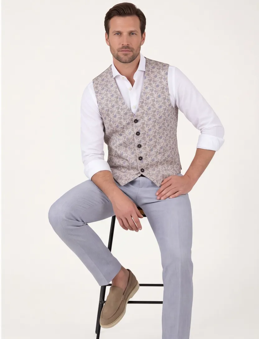 Gilet Club of Gents beige bloemtjes print zijde en zakken
