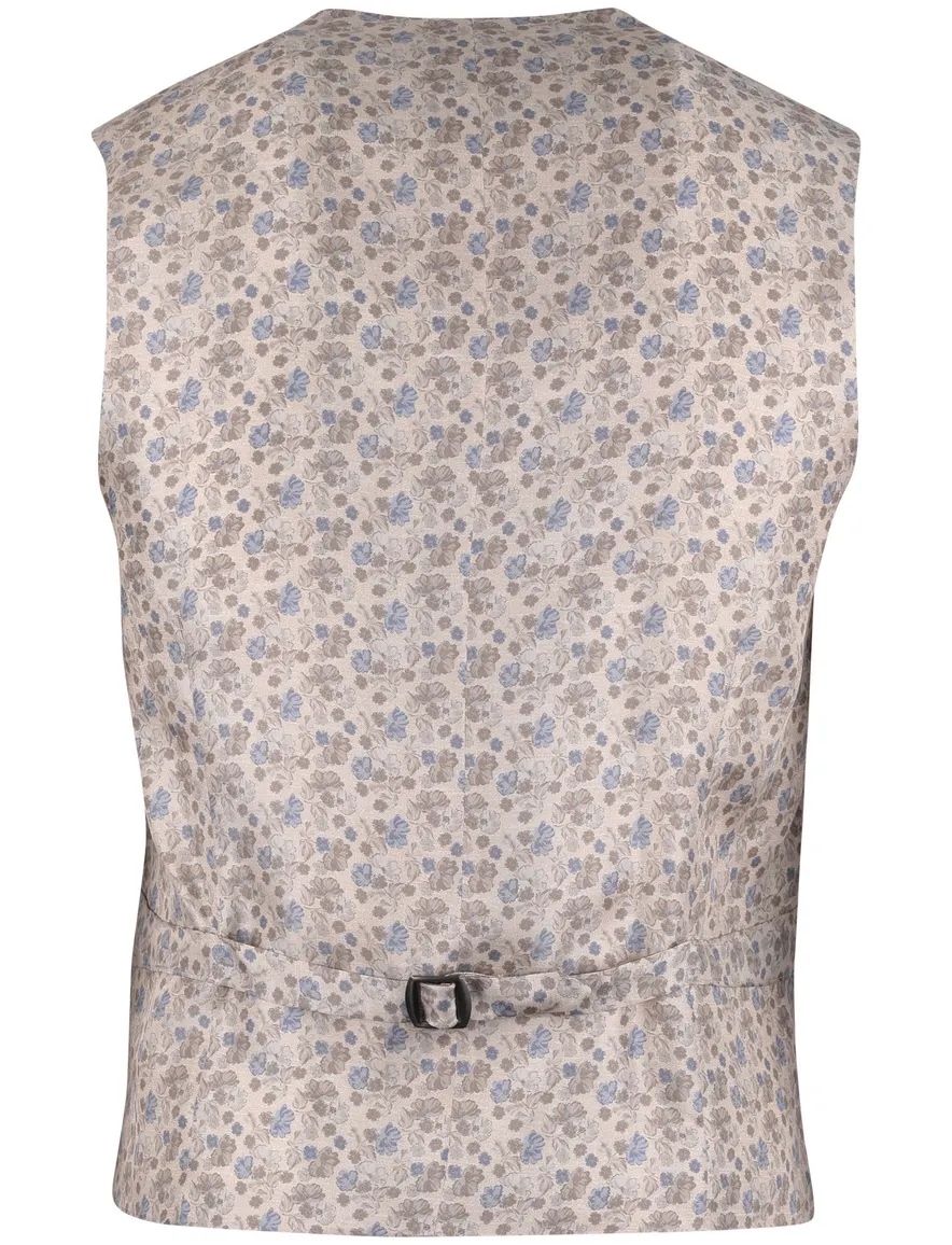 Club of Gents gilet zijde beige met blauwe broemen print