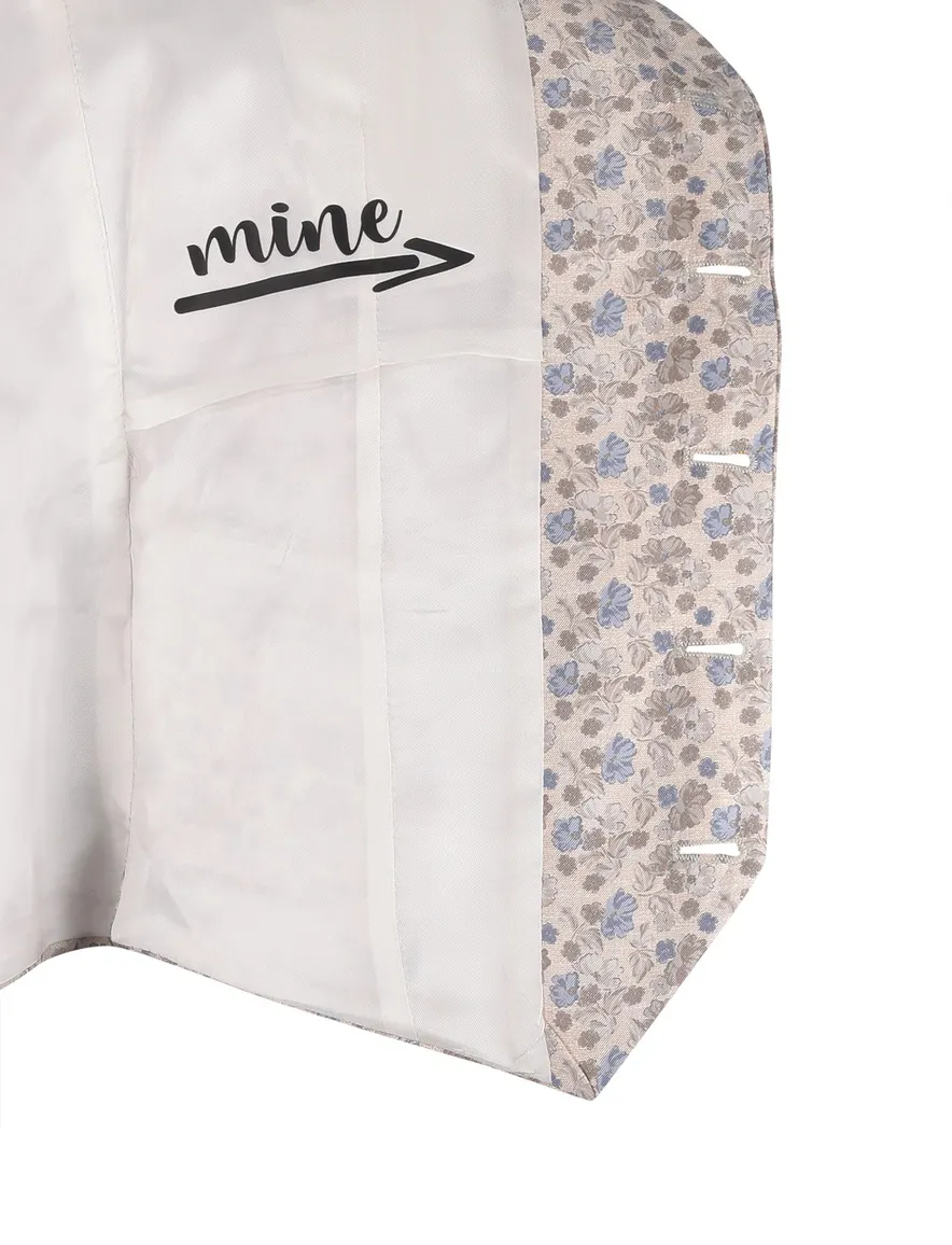 Club of Gents gilet zijde beige met blauwe broemen print